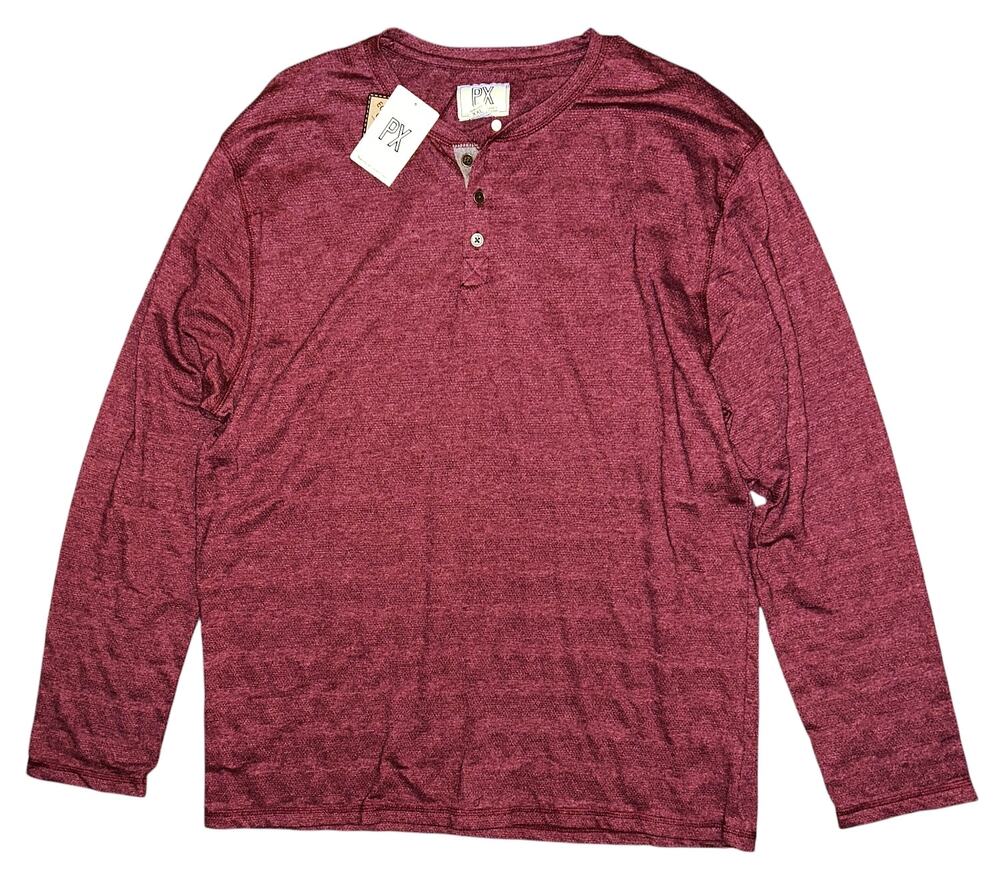 NWT PX Clothing Knit Long Sleeve Henley Burgundy 2XL